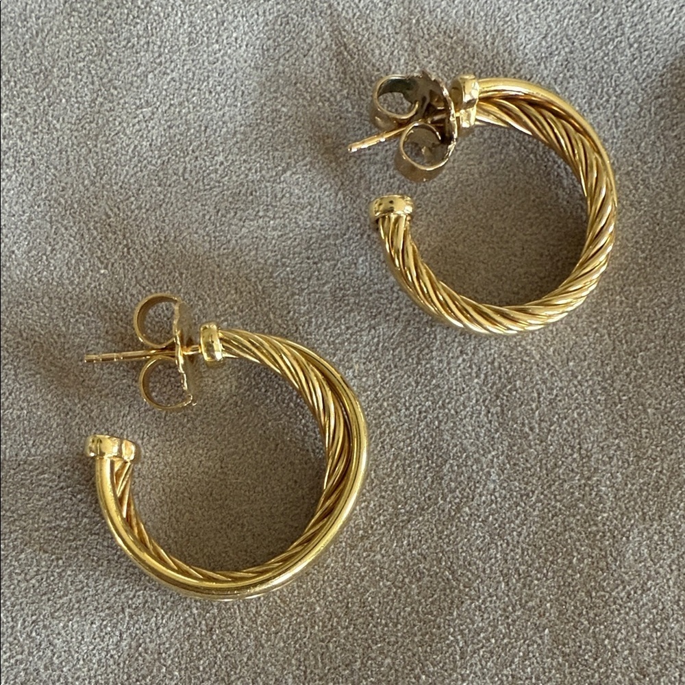 David Yurman Crossover Cable Hoop Earrings 18K Yellow Gold High Polish 1" 11.38g